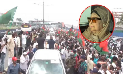 ঢাকা বিমানবন্দর থেকে বাসভবনের পথে খালেদা জিয়া, গণমানুষের ঢল