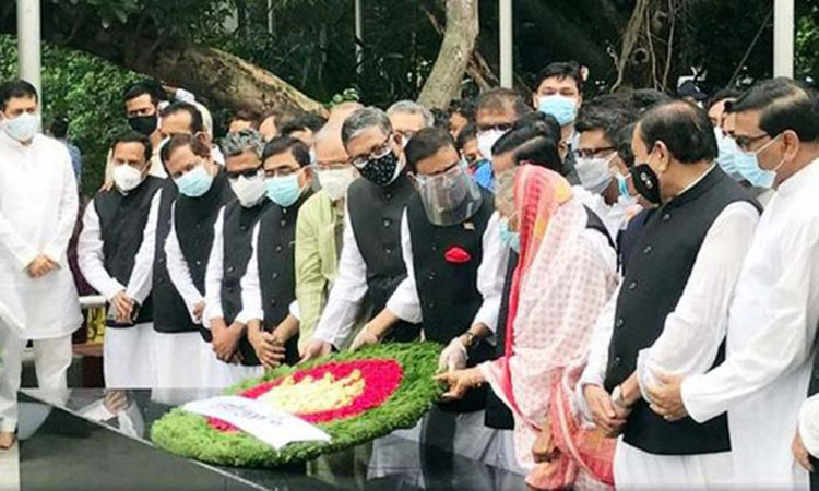 ছয় দফা দিবস উপলক্ষে বঙ্গবন্ধুর প্রতিকৃতিতে আওয়ামী লীগের শ্রদ্ধা